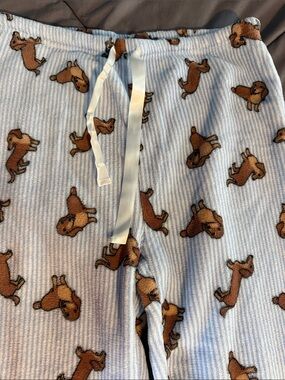 Women light blue and White & Brown Dog Print Pajama Pants fits like Large